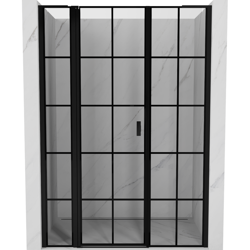 Mexen Mist L 155 cm Hinged Shower Door, Left Side, Black Grid, Black - 8A4L-155-001-70-77-L