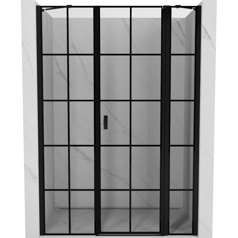 Mexen Mist Right Hinged Shower Door 145 cm, Black Grid, Black - 8A4-145-001-70-77-P