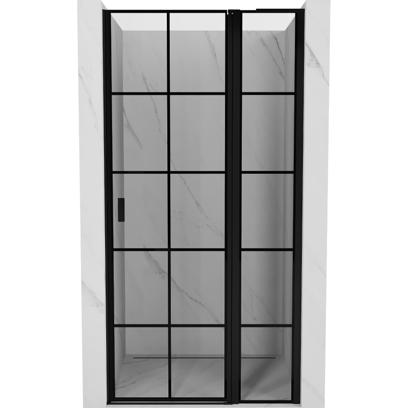 Mexen Mist L 100 cm Right-Swing Shower Door, Black Grid, Black - 8A4L-100-000-70-77-P