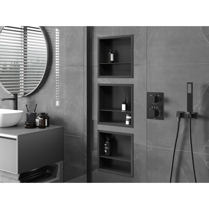 Mexen X-Wall-R niche shelf with flange and 30 x 30 cm shelf, black - 1970303010S