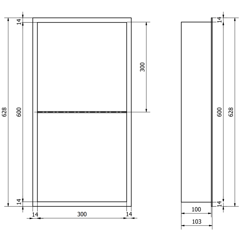 Mexen X-Wall-R recessed shelf with flange and shelf 60 x 30 cm, black - 1970603010S