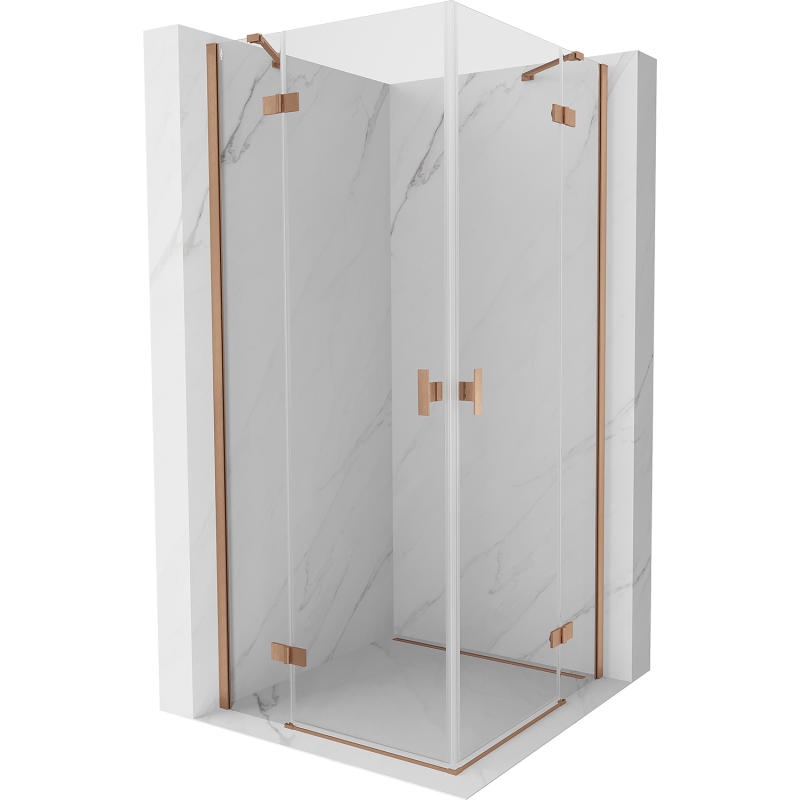 Mexen Mist-H Duo 100 x 100 cm Pivot Shower Enclosure, Transparent, Brushed Copper - 8A5-100L-100P-65-00