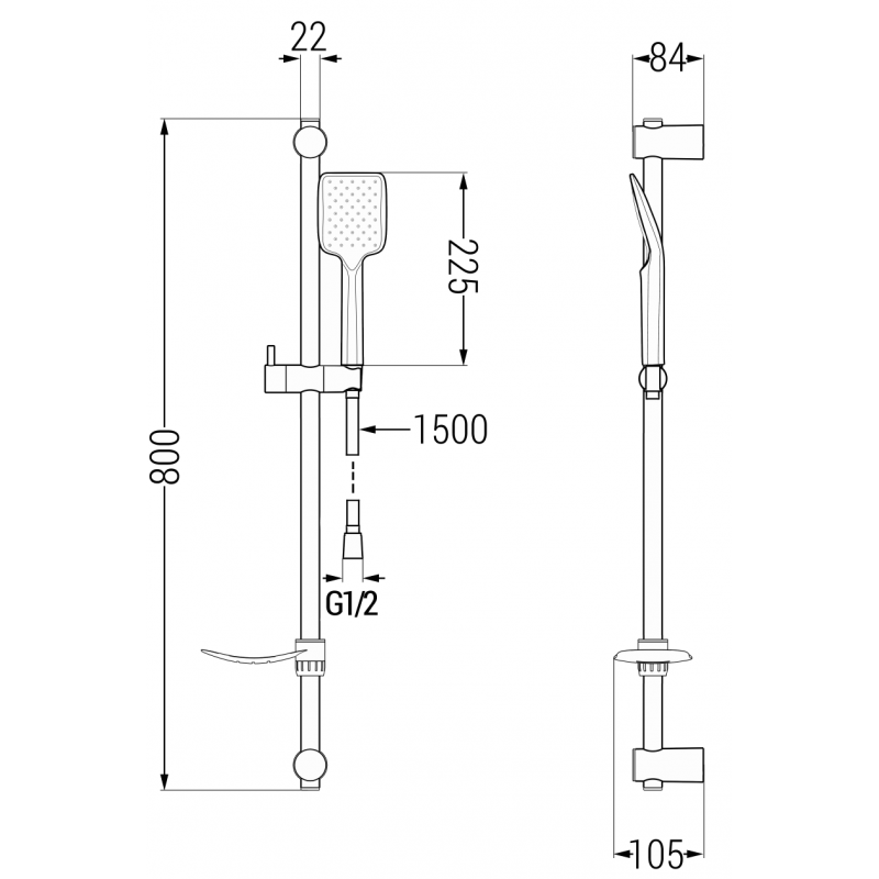 Mexen DF62 sliding shower set, graphite - 785624582-66