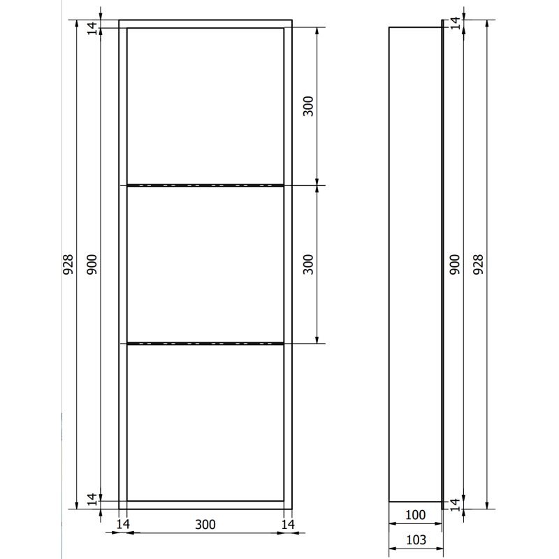 Mexen X-Wall-R recessed shelf with flange and shelf 90 x 30 cm, brushed gold - 1950903010S