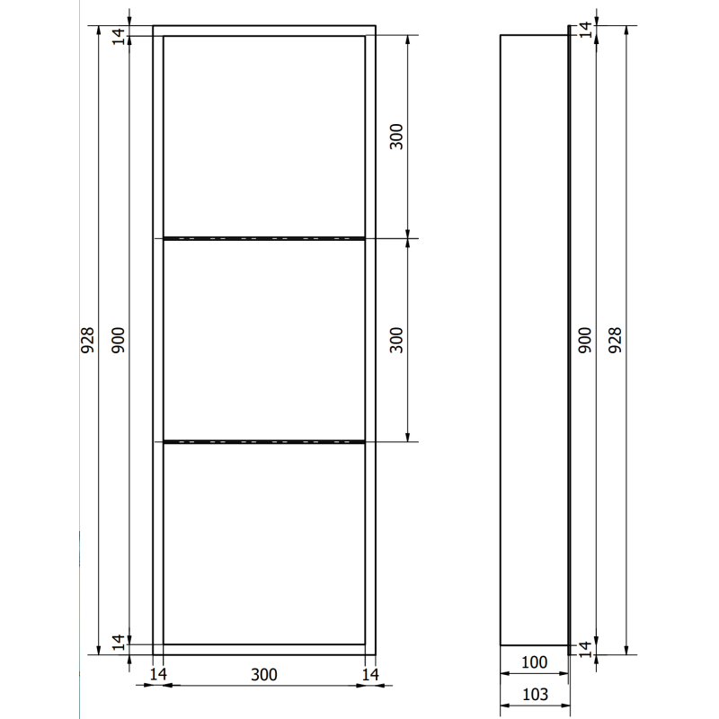 Mexen X-Wall-R recessed shelf with frame and shelf 90 x 30 cm, black - 1970903010S
