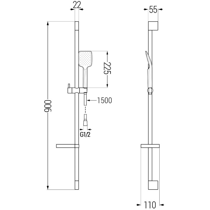 Mexen DS62 sliding shower set, chrome - 785624583-00