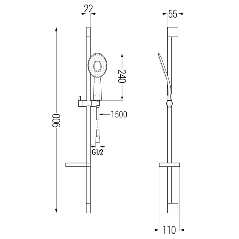 Mexen DS73 sliding shower set, black - 785734583-70