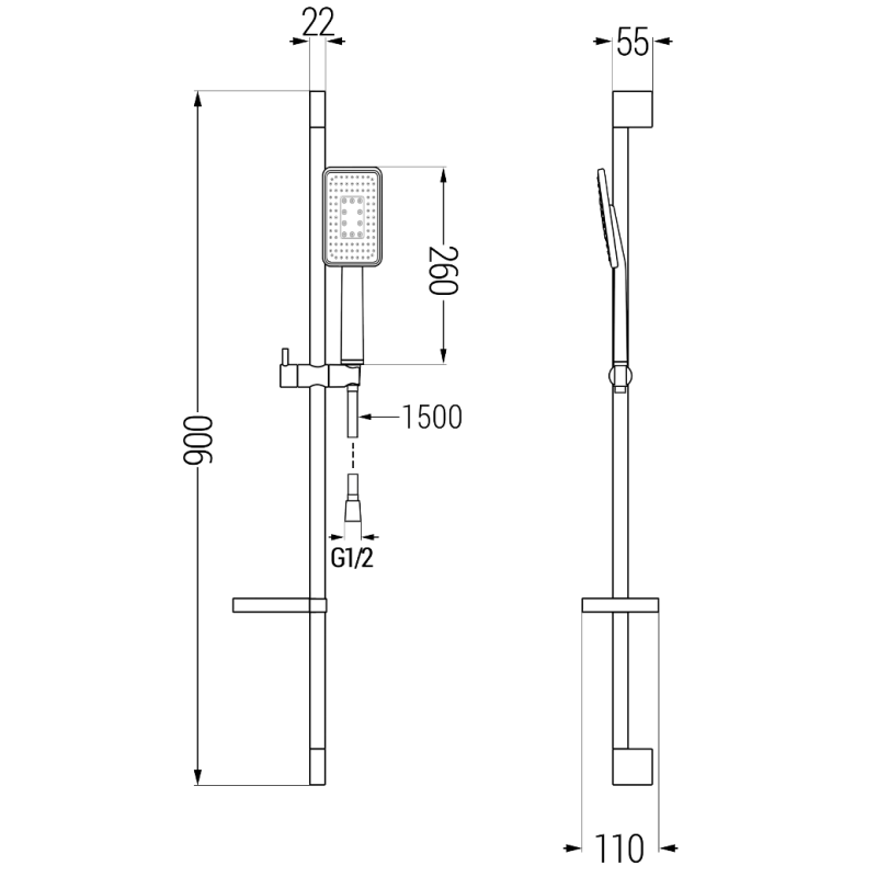Mexen DS54 sliding shower set, black/chrome - 785544583-17