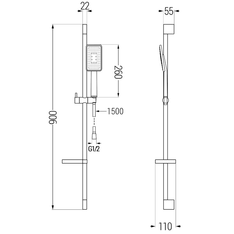 Mexen DS54 sliding shower rail set, black - 785544583-71