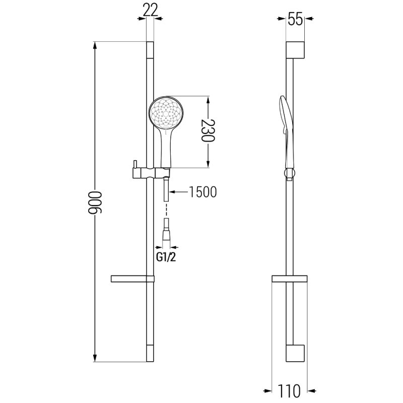 Mexen DS74 black sliding shower set - 785744583-70