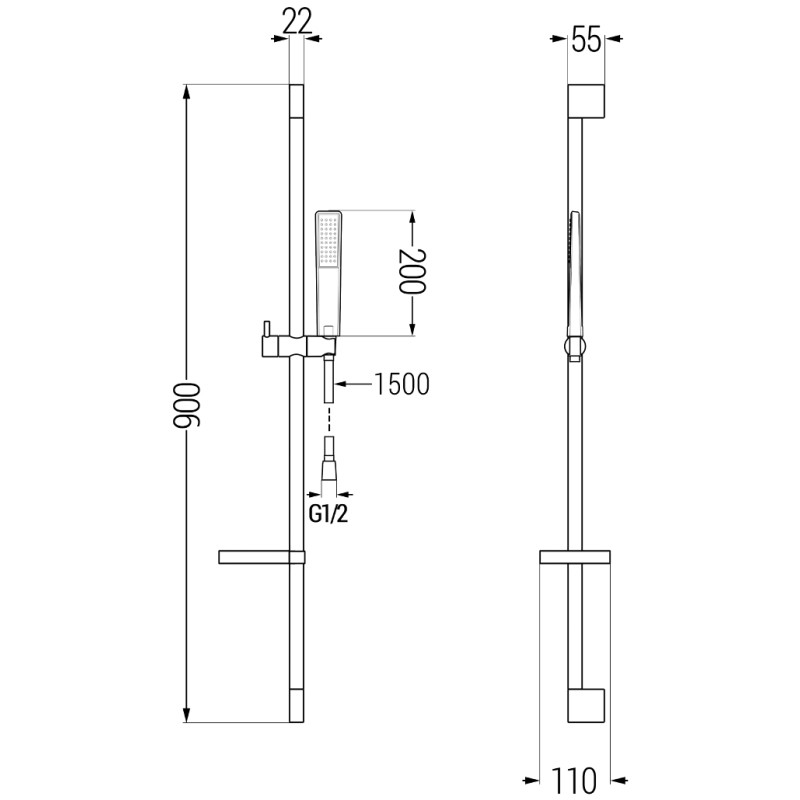 Mexen DS72 adjustable shower rail set, chrome - 785724583-00