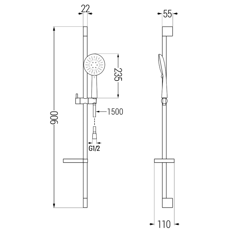 Mexen DS67 sliding shower set, black - 785674583-70