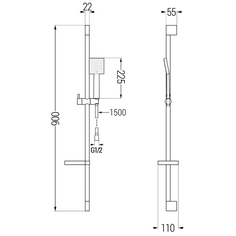 Mexen DS45 sliding shower set, chrome - 785454583-00