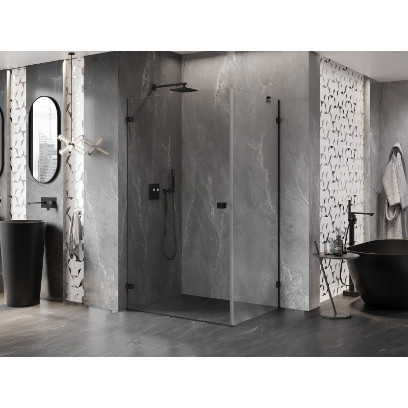 Mexen Lunar-B left-side hinged shower enclosure 90 x 70 cm, transparent, black - 832-090-070-70-00-L