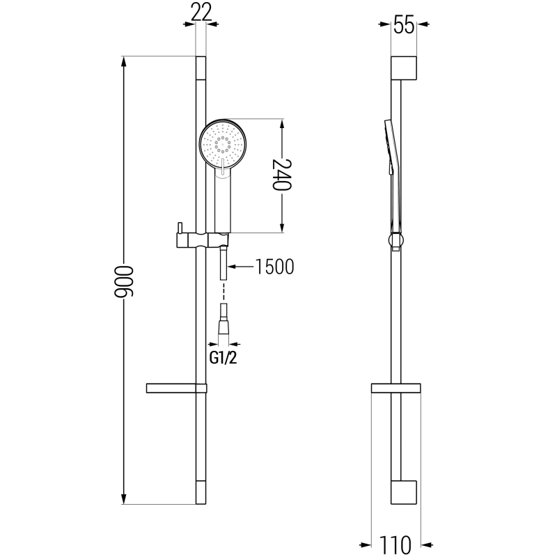 Mexen DS40 sliding shower set, black - 785404583-70