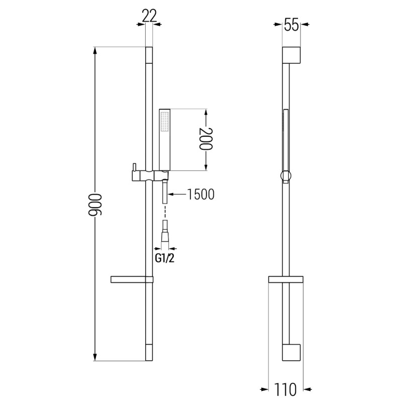 Mexen DS00 sliding shower set, black - 785004583-70