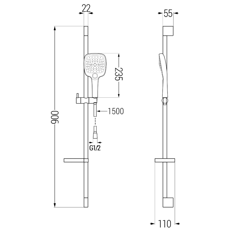 Mexen DS17 slidable shower set, chrome - 785174583-00