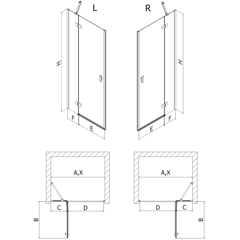 Mexen Mist-H shower door hinged left 80 cm, transparent, gold - 8A5-080-000-50-00-L