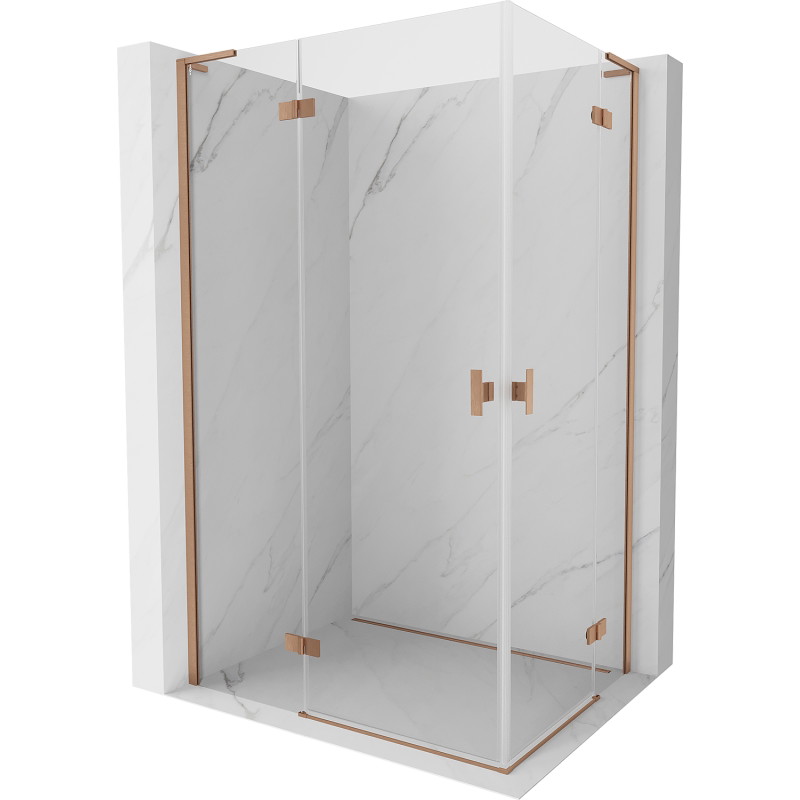 Mexen Mist-H L Duo Hinged Shower Enclosure Left 90 x 70 cm, Transparent, Brushed Copper - 8A5L-090L-070P-65-00