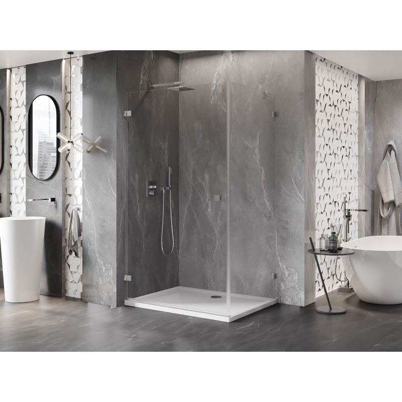 Mexen Lunar-B Left Hinged Shower Enclosure 90 x 70 cm, Transparent, Brushed Nickel - 832-090-070-97-00-L