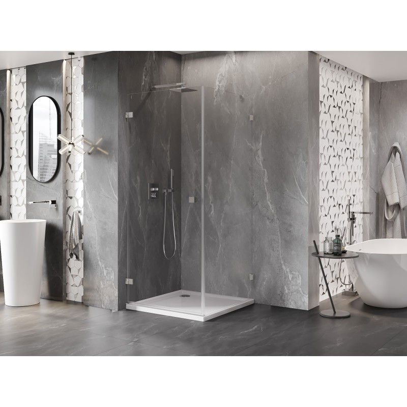 Mexen Lunar-B Hinged Shower Enclosure Left 80 x 80 cm, Transparent, Brushed Nickel - 832-080-080-97-00-L