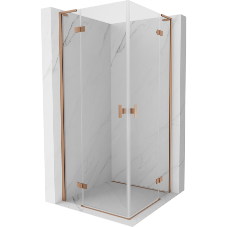 Mexen Mist-H L Duo 80 x 80 cm Hinged Shower Enclosure, Transparent, Brushed Copper - 8A5L-080L-080P-65-00