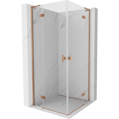Mexen Mist-H L Duo 100 x 100 cm Hinged Shower Enclosure, Transparent, Brushed Copper - 8A5L-100L-100P-65-00