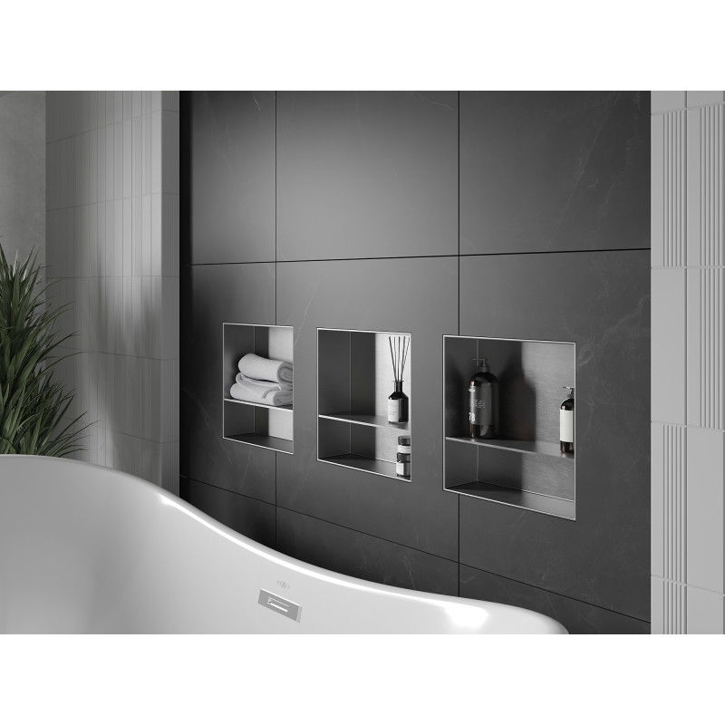 Mexen X-Wall-NR recessed shelf without flange with shelf 30 x 30 cm, inox - 1911303010S