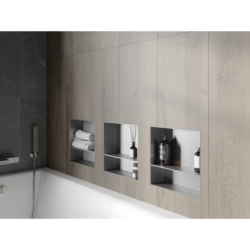 Mexen X-Wall-NR recessed shelf without a flange with a shelf 30 x 30 cm, inox - 1911303010S