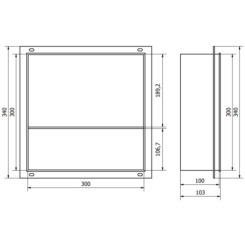 Mexen X-Wall-NR recessed shelf without a flange with a shelf 30 x 30 cm, inox - 1911303010S
