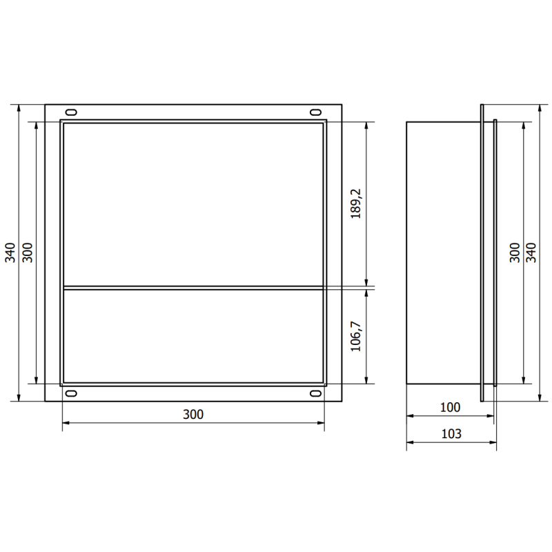 Mexen X-Wall-NR recessed shelf without flange with 30 x 30 cm shelf, inox - 1911303010S