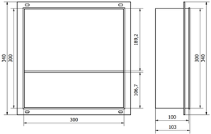 Mexen X-Wall-NR recessed shelf with a flange and shelf 30 x 30 cm, Gold - 1951303010S