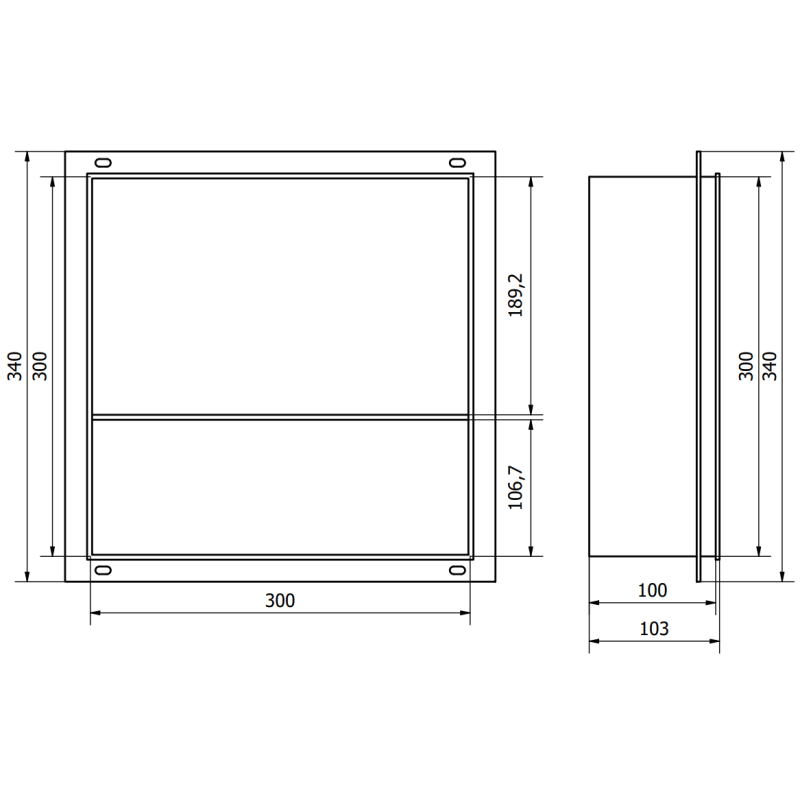 Mexen X-Wall-NR recessed shelf without flange with shelf 30 x 30 cm, black - 1971303010S