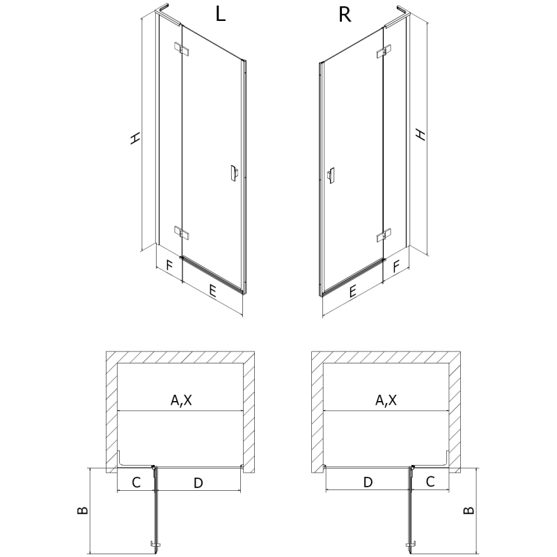 Mexen Mist-H L right hinged shower door 95 cm, transparent, gold - 8A5L-095-000-50-00-P