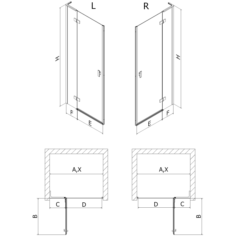 Mexen Mist-H L right-hand hinged shower door 85 cm, transparent, brushed gold - 8A5L-085-000-55-00-P