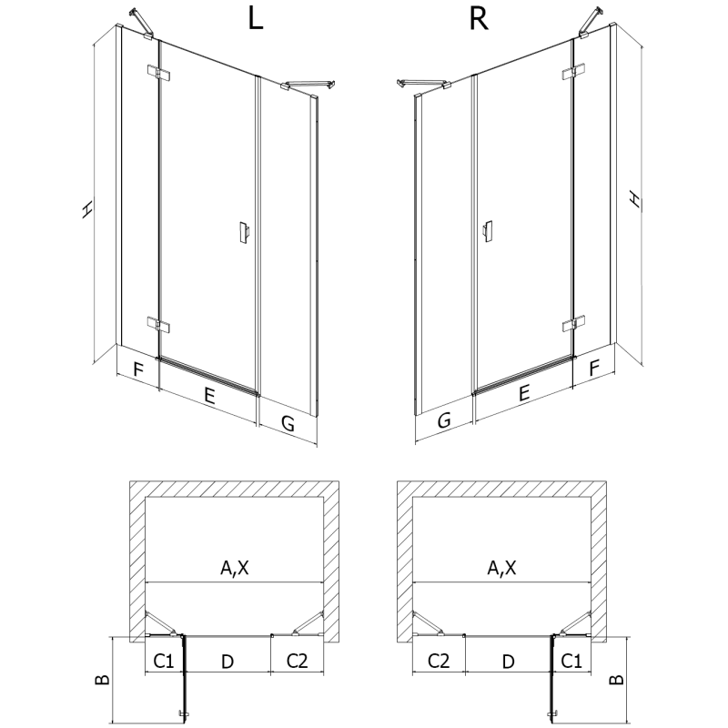 Mexen Mist-H 140 cm Left Pivot Shower Door, Transparent, Brushed Copper - 8A5-140-001-65-00-L