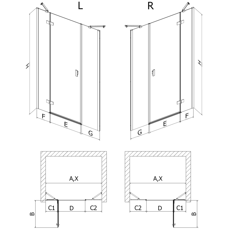 Mexen Mist-H 150 cm Right-Hinged Shower Door, Transparent, Black - 8A5-150-001-70-00-P