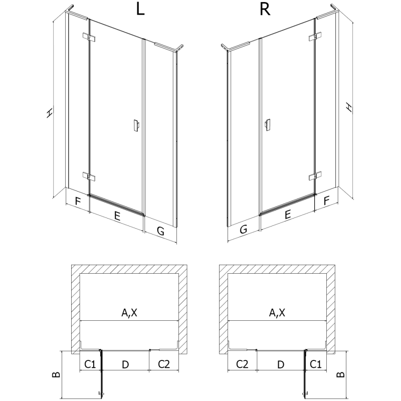 Mexen Mist-H L right hinged shower door 140 cm, transparent, brushed gold - 8A5L-140-001-55-00-P