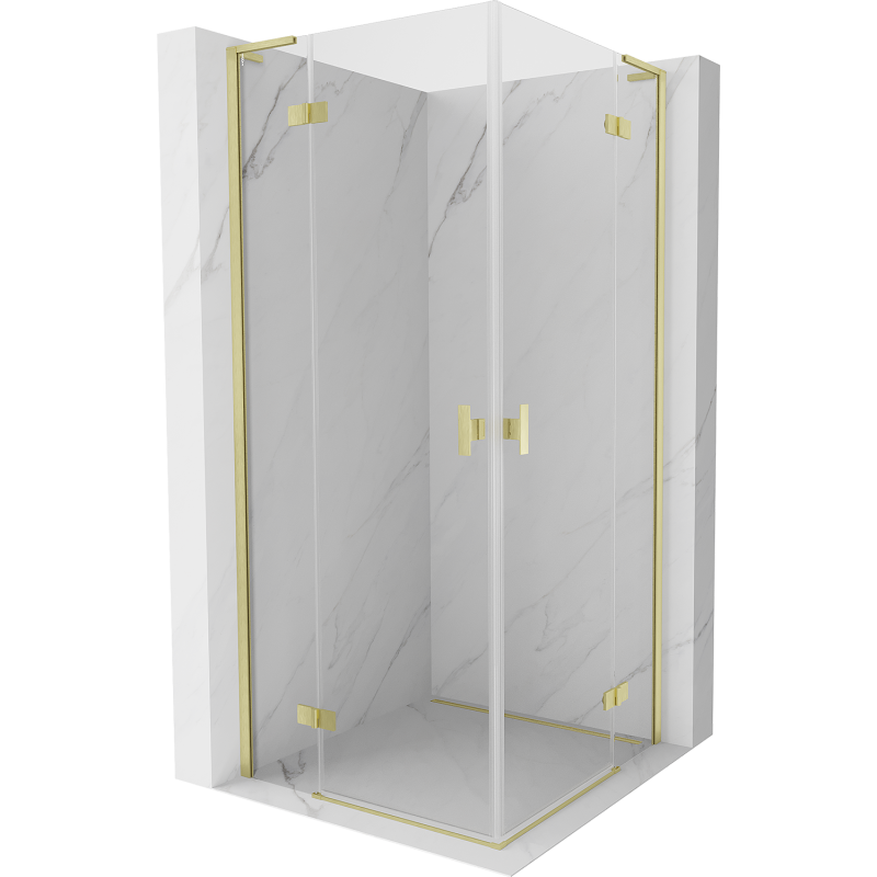Mexen Mist-H L Duo Hinged Shower Enclosure 100 x 100 cm, Transparent, Brushed Gold - 8A5L-100L-100P-55-00