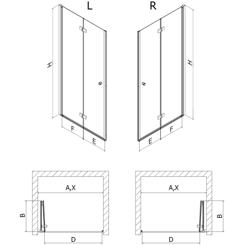 Mexen Mist-F folding shower door left 60 cm, black grid, black - 8A6-060-000-70-77-L