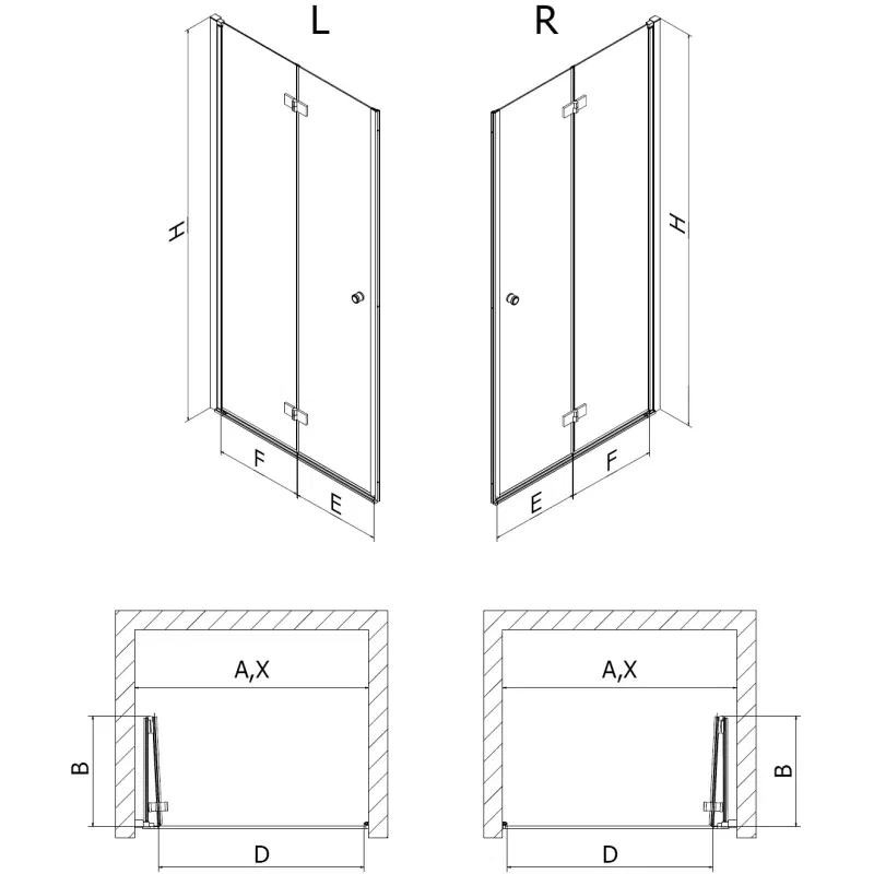 Mexen Mist-F foldable left shower door 75 cm, black grid, black - 8A6-075-000-70-77-L
