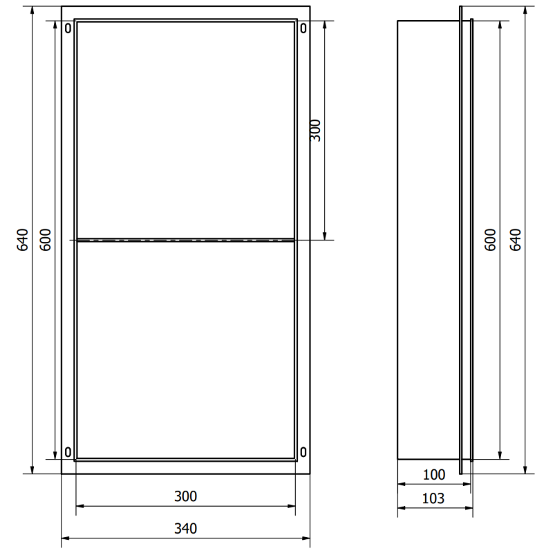 Mexen X-Wall-NR Recessed Shelf Without Flange with Shelf 60 x 30 cm, Inox - 1911603010S