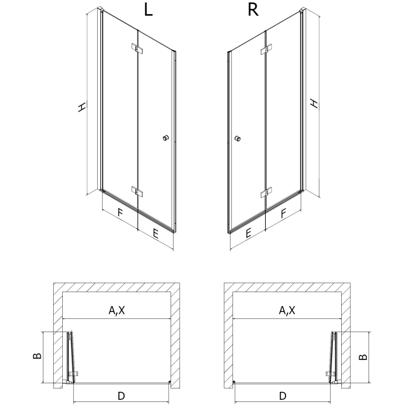Mexen Mist-F Foldable Shower Door Right 120 cm, Transparent, Gold - 8A6-120-000-50-00-P
