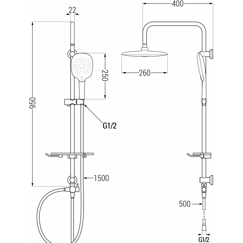 Mexen T22 Shower Column, Black - 798222293-70