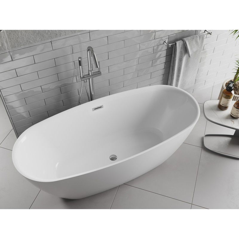 Mexen Luvo Slim 170 x 75 cm Freestanding Bath, White, Chrome Overflow - 52801707500-01