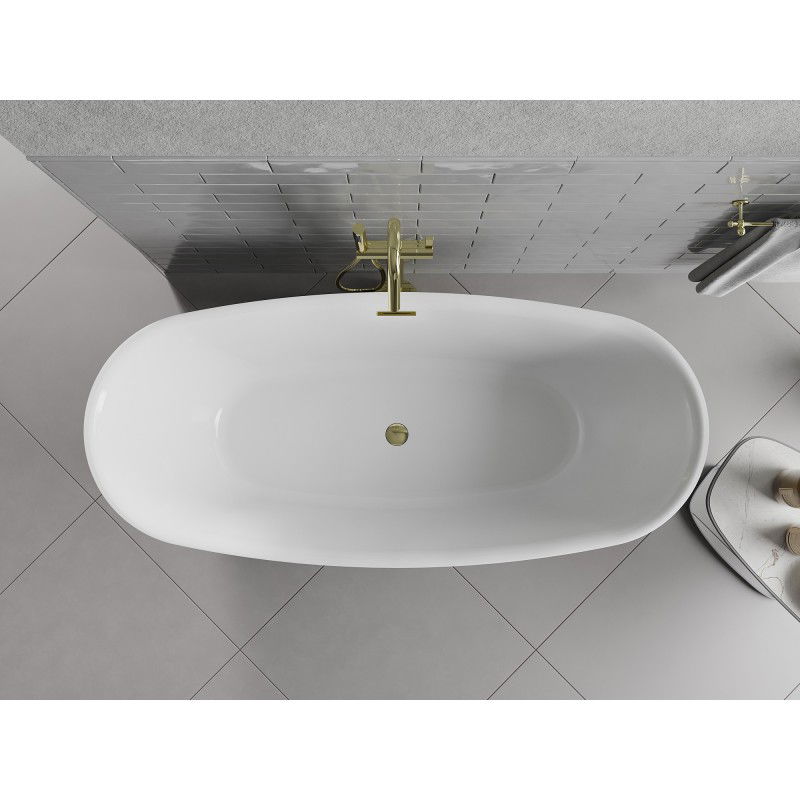 Mexen Luvo Slim freestanding bath 170 x 75 cm, white, gold overflow - 52801707500-50