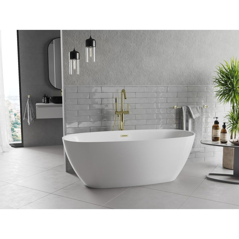 Mexen Luvo Slim freestanding bathtub 170 x 75 cm, white, brushed gold overflow - 52801707500-55