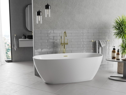 Mexen Luvo Slim freestanding bathtub 170 x 75 cm, white, overflow brushed gold - 52801707500-55