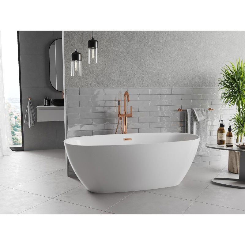 Mexen Luvo Slim freestanding bath 170 x 75 cm, white, rose gold overflow - 52801707500-60