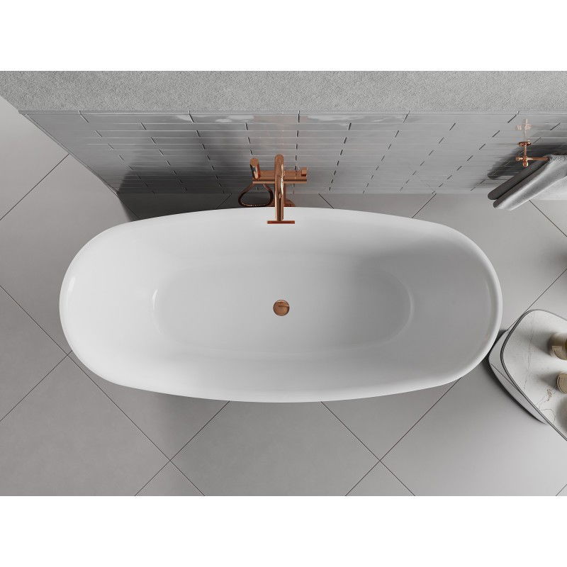 Mexen Luvo Slim freestanding bath 170 x 75 cm, white, rose gold overflow - 52801707500-60